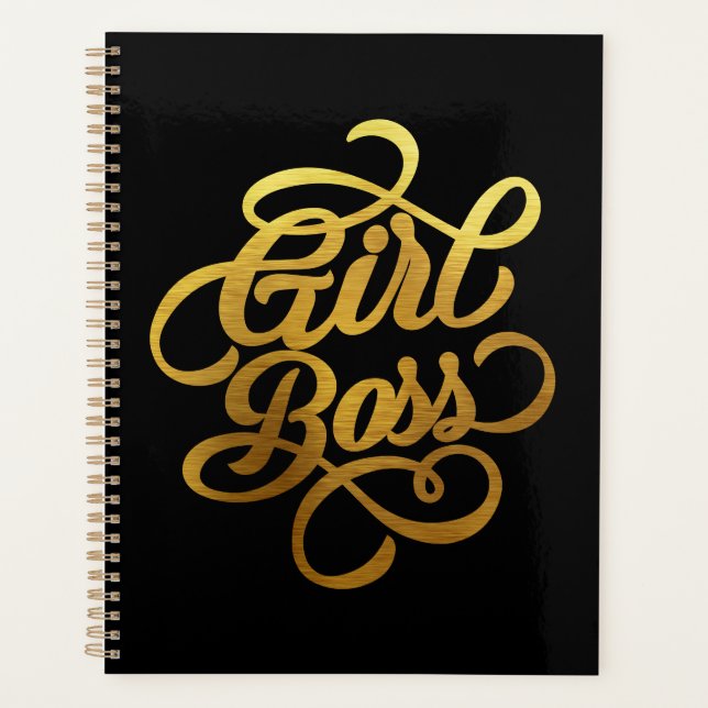 Gold Foil Girl Boss Typography Black Planner (Front)