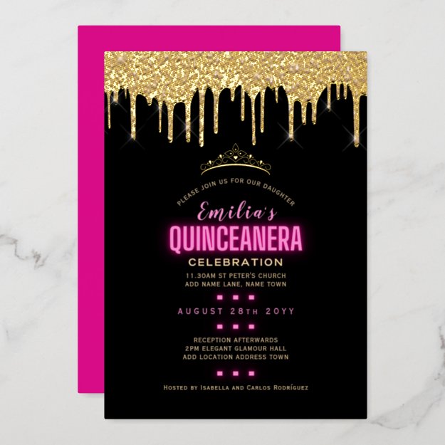 Gold Foil Girly Pink 15th Birthday Quinceanera Foi Foil Invitation