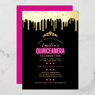 Gold Foil Girly Pink 15th Birthday Quinceanera Foi Invitation