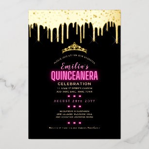 Gold Foil Girly Pink 15th Birthday Quinceanera Invitation