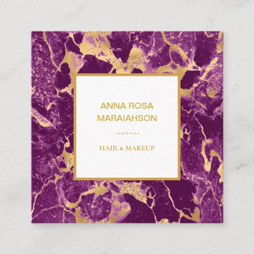  Gold Foil Glam Purple Marble Modern Chic Girly Square Business Card