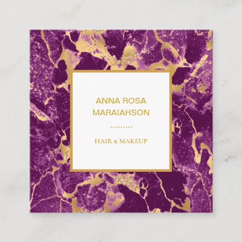 *~* Gold Foil Glam Purple Marble Modern Chic Girly Square Business Card
