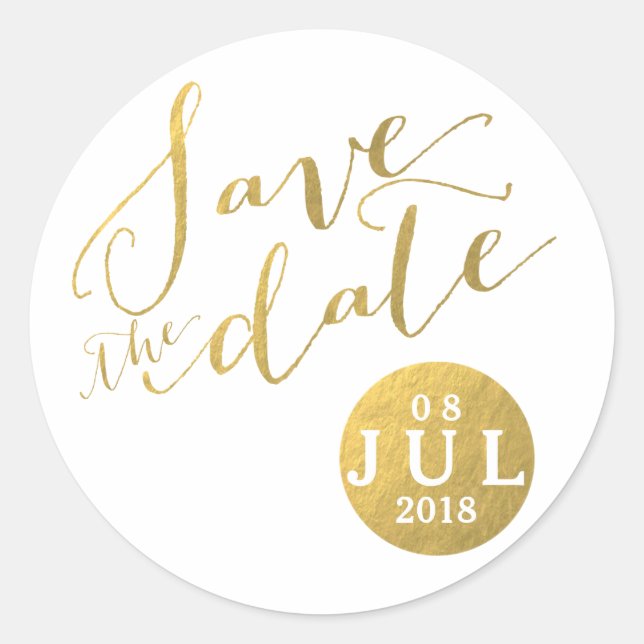 Gold Foil Glamor Date | Save the Date Stickers (Front)