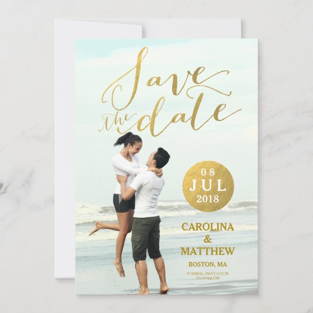 Gold Foil Glamor | Photo Save the Date Card (Front)