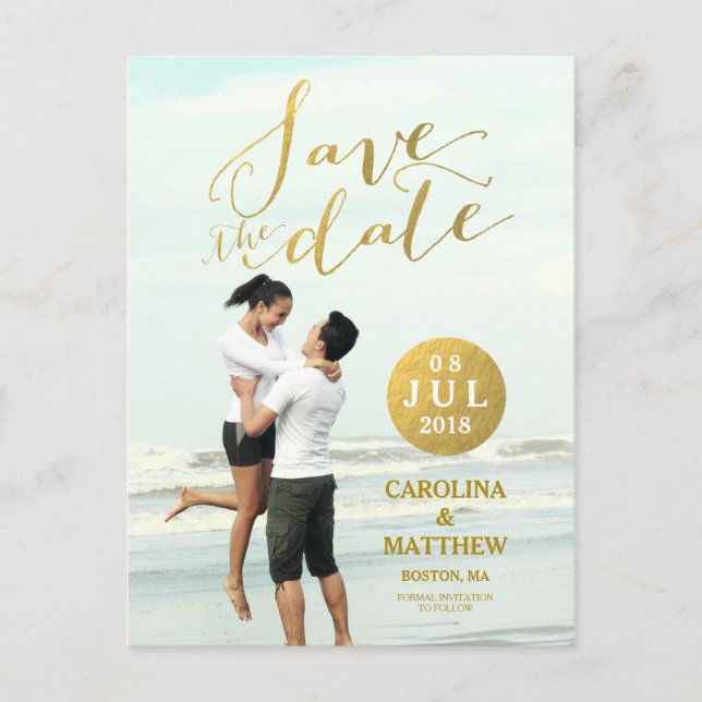 Gold Foil Glamor | Photo Save the Date Postcard (Front)