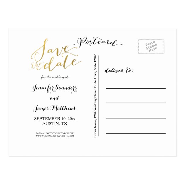 Gold Foil Glamor | Save The Date Postcard