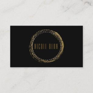 Gold Foil Glamour Circle Black Business Card
