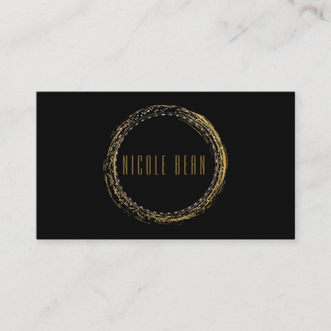 Gold Foil Glamour Circle Black Business Card (Front)