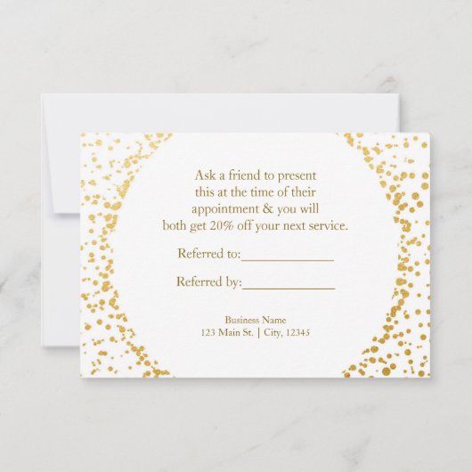 Gold Foil Glamour Circle White Referral Card (Back)