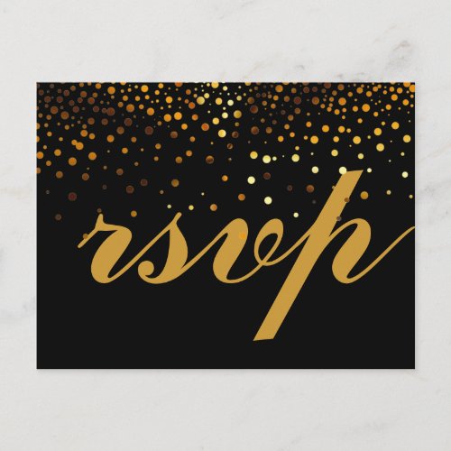 Gold Foil Glamour Wedding RSVP Invitation Postcard