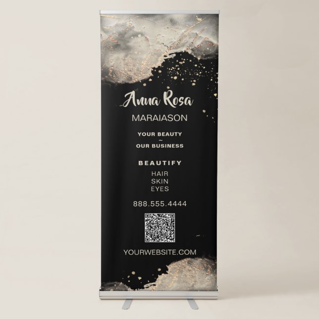 *~* Gold Foil Glitter Beauty Girly Chic Spa QR Retractable Banner (Front)