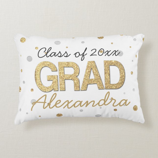 Gold Foil Glitter Confetti Graduation Party Custom Accent Pillow (Front)