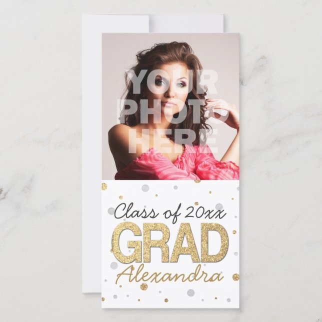 Gold Foil Glitter Confetti Graduation Party Custom Announcement (Front)