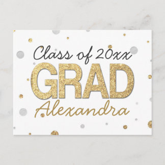 Gold Foil Glitter Confetti Graduation Party Custom Announcement Postcard