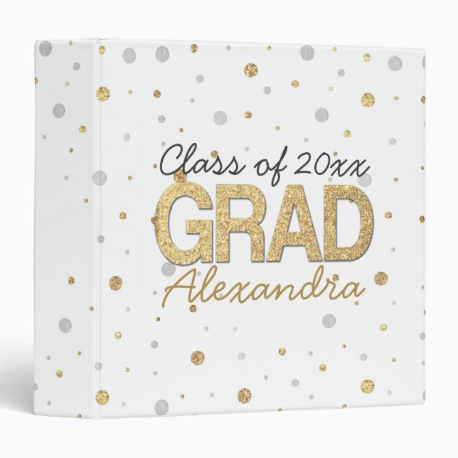 Gold Foil Glitter Confetti Graduation Party Custom Binder (Front/Spine)