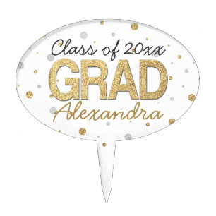 Gold Foil Glitter Confetti Graduation Party Custom Cake Topper