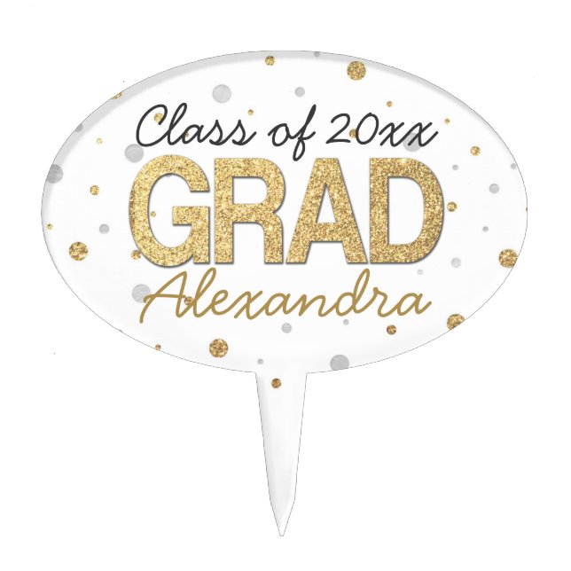 Gold Foil Glitter Confetti Graduation Party Custom Cake Topper (Front)