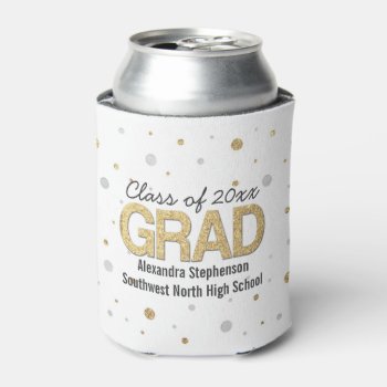 Gold Foil Glitter Confetti Graduation Party Custom Can Cooler by CustomInvites at Zazzle