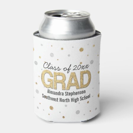 Gold Foil Glitter Confetti Graduation Party Custom Can Cooler