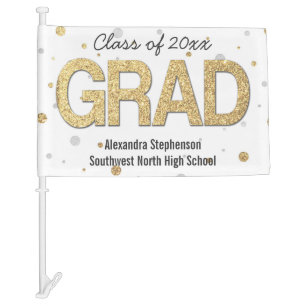 Gold Foil Glitter Confetti Graduation Party Custom Car Flag
