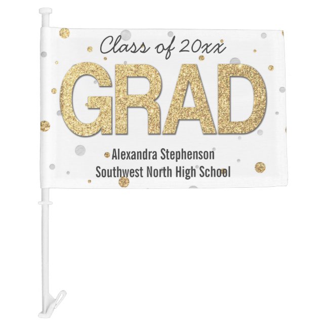 Gold Foil Glitter Confetti Graduation Party Custom Car Flag (Front)