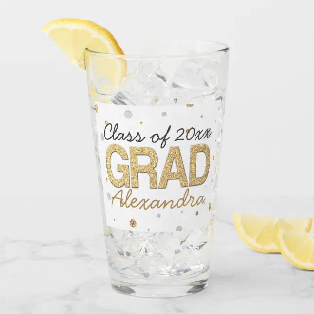 Gold Foil Glitter Confetti Graduation Party Custom Glass | Zazzle