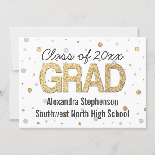 Gold Foil Glitter Confetti Graduation Party Custom 5x7 Paper Invitation Card