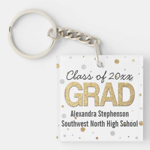 Gold Foil Glitter Confetti Graduation Party Custom Keychain