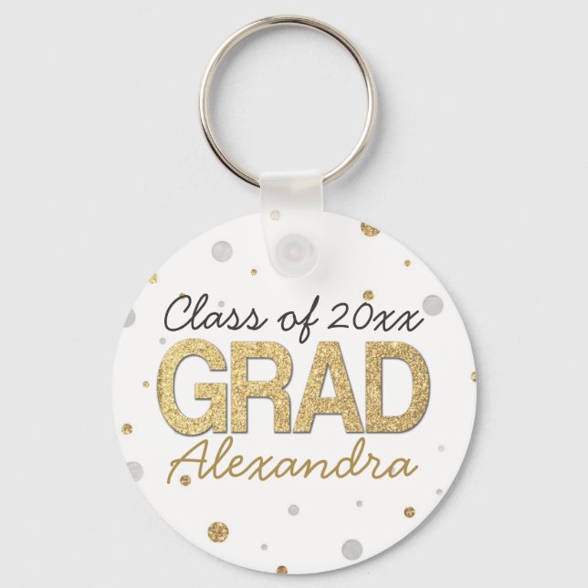 Gold Foil Glitter Confetti Graduation Party Custom Keychain (Front)
