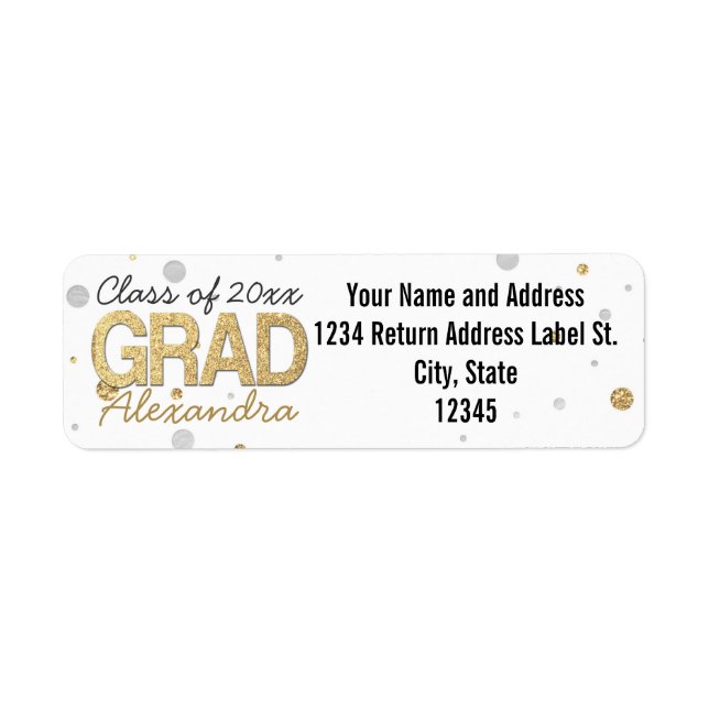 Gold Foil Glitter Confetti Graduation Party Custom Label (Front)