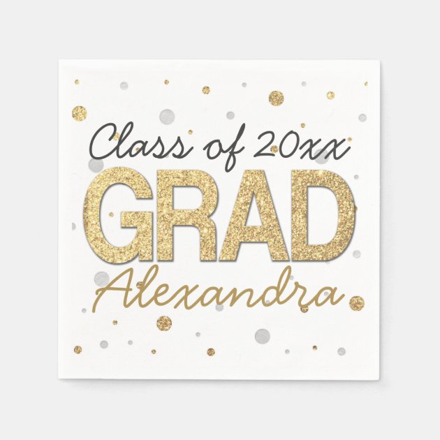 Gold Foil Glitter Confetti Graduation Party Custom Napkin