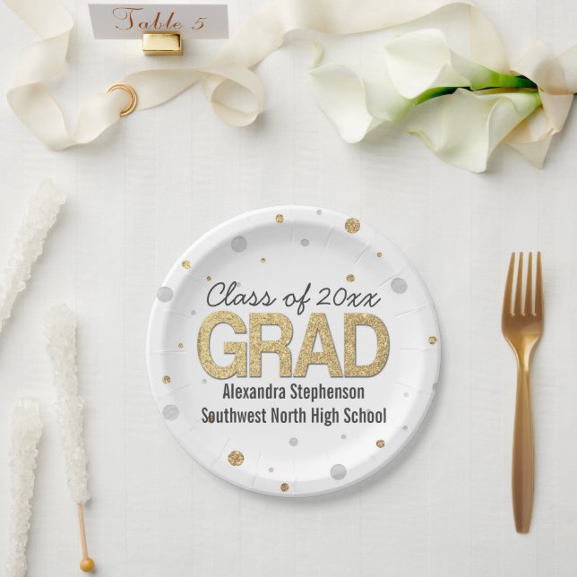 Gold Foil Glitter Confetti Graduation Party Custom Paper Plates (Wedding)