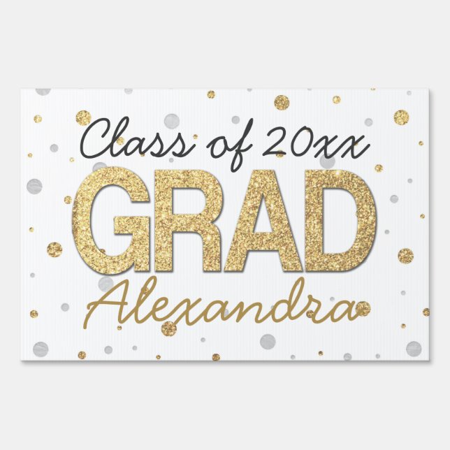 Gold Foil Glitter Confetti Graduation Party Custom Sign (Front)