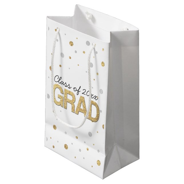Gold Foil Glitter Confetti Graduation Party Custom Small Gift Bag (Front Angled)