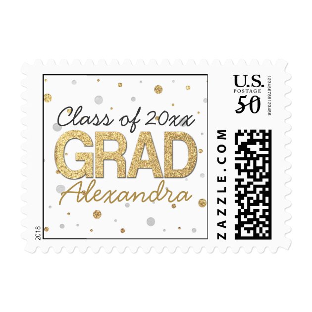 Gold Foil Glitter Confetti Graduation Personalized Postage
