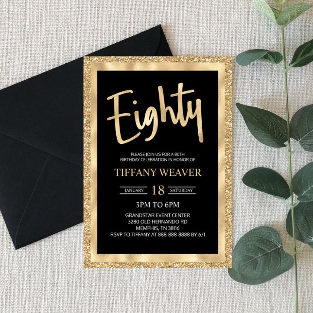 Gold Foil Glitter Eighty 80th Birthday Invitation (Creator Uploaded)
