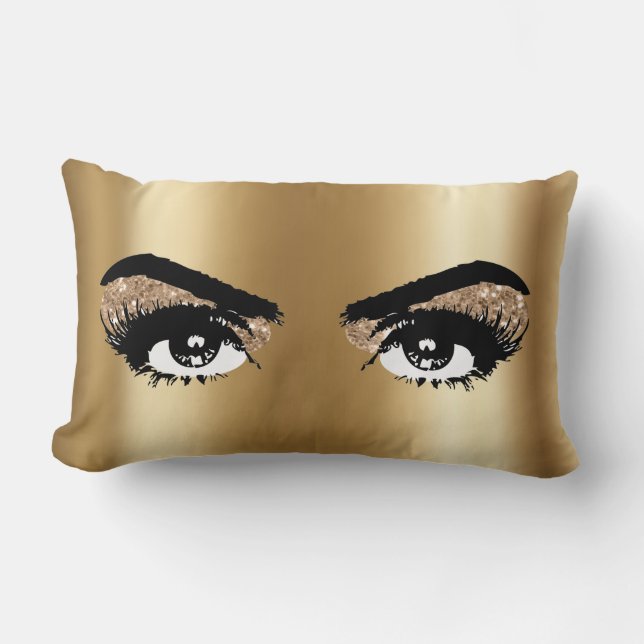 Gold Foil Glitter Eyes Eyelashes Lumbar Pillow (Front)