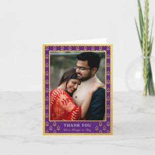 Gold Foil Glitter Flower Wedding Photo Folded Letterpress Thank You Card