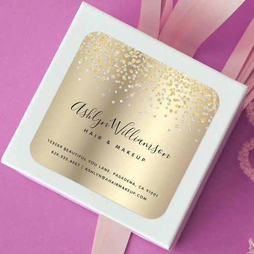 Gold foil glitter hair salon makeup artist modern square sticker