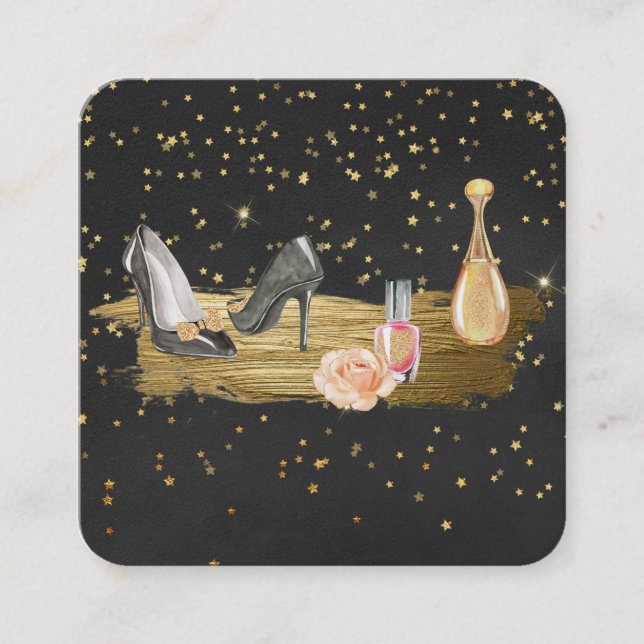 *~* Gold Foil - Glitter Heels Nail Polish Perfume Square Business Card (Front)