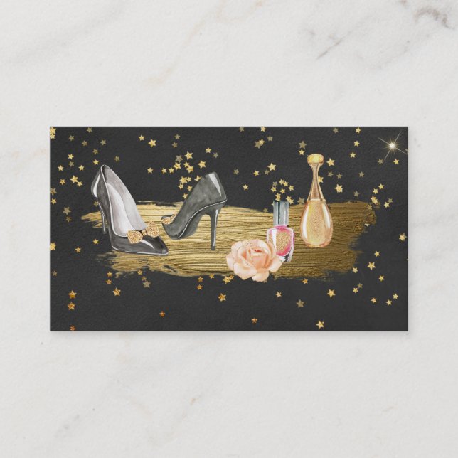 *~* Gold Foil Glitter Nail Polish Heels Perfume Business Card (Front)