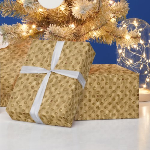 Gold Foil Glitter Polka Dot Monogrammed Christmas Wrapping Paper