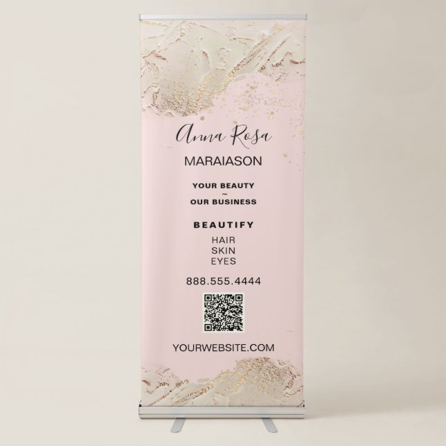 *~* Gold Foil Glitter QR Beauty Girly Chic Spa Retractable Banner (Front)