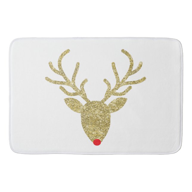 Gold Foil Glitter Rudolph Christmas Bath Mats (Front)