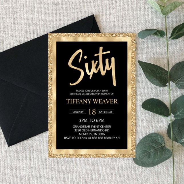 Gold Foil Glitter Sixty 60th Birthday Invitation (Creator Uploaded)