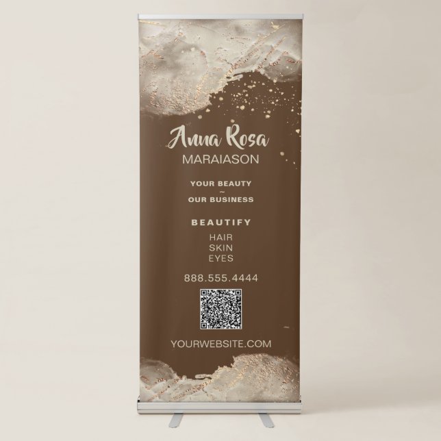 *~* Gold Foil Glitter Spa QR Beauty Girly Chic Retractable Banner (Front)