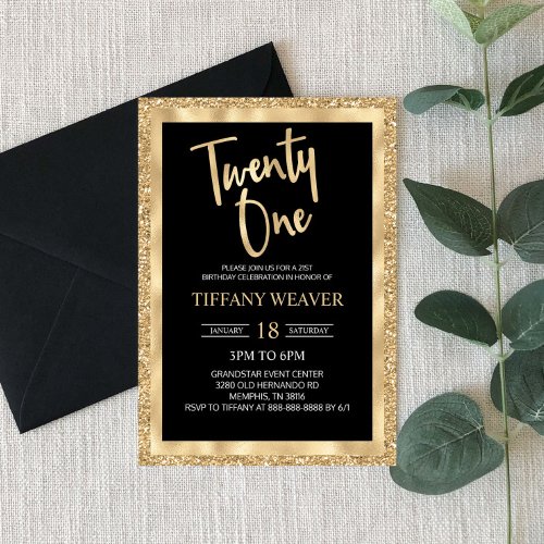 Gold Foil Glitter Twenty One 21st Birthday  Invitation