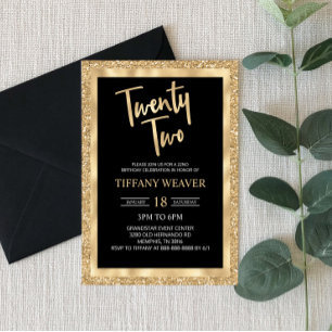 Gold Foil Glitter Twenty Two 22nd Birthday Invitation
