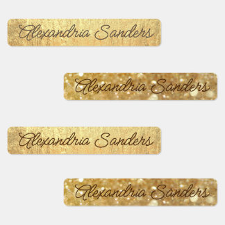 Gold Foil Glitters Effect Script Font Name Labels