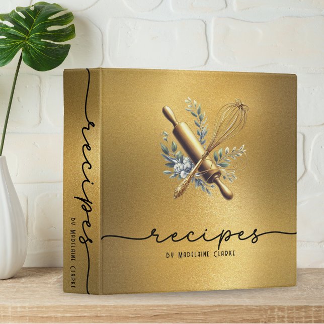 Gold Foil & Gold Whisk Bakery Baking Utensils  3 Ring Binder (Creator Uploaded)